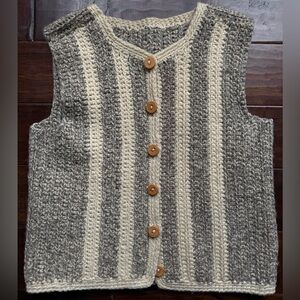 Hand-Knit Sweater Vest with Wooden Buttons 100 percent wool